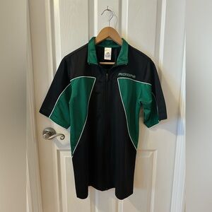 adidas Black and Green Short Sleeve Zip-Up Track Top